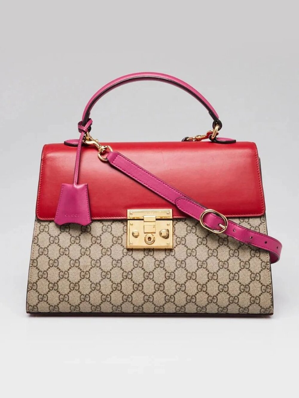 Gucci Red/Pink GG Supreme Coated Canvas and Leather Signature Padlock Medium ...